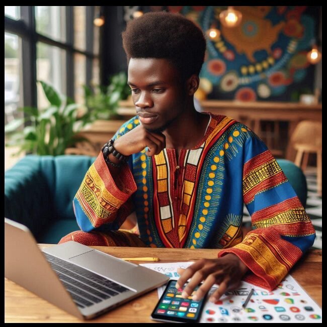 Founder reviewing the SHEBE Tech brand website