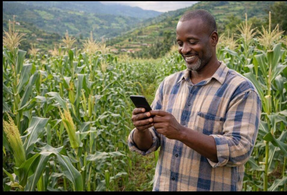 Farmer using the Smart Farmers mobile platform in the field