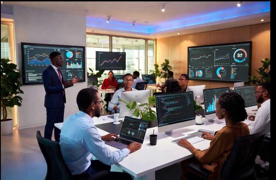 African technology team working on a live business platform